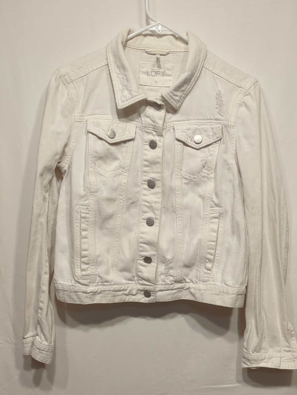 LOFT White Distressed Denim Jacket
